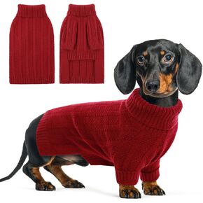 Queenmore Small Dog Sweaters for Small Dogs Girls Boys,Xmas Sweater Small Dog,Turtleneck Knitted Sweater for Dog Cat,Cold Weather Pullover for Doggie Male Female,Soft Dog Sweater Pet Apparel(Red,S)