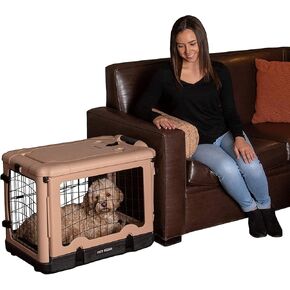 قفص فولاذي "The Other Door" بأربعة أبواب للكلاب والقطط مع باب على طراز المرآب من Pet Gear، يتضمن سريرًا فخمًا + حقيبة سفر، لا يتطلب أدوات، 3 موديلات، 3 ألوان