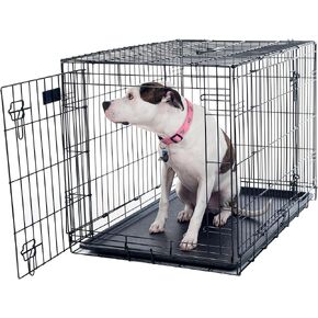 36-inch Dog Crate - Double Door Pet Kennel with Divider Panel - Foldable Dog Cage with Carry Handle for Portability and Storage by PETMAKER (Black)
