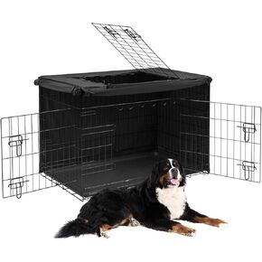 Veehoo 30 inch Dog Crate for Medium Dogs with Three Doors & Cover-Metal Wire Dog Cage Kennels & Houses for Puppy&Cat, Indoor Outdoor Collapsible Metal Contour Dog Crate Kennels Kit with Removable Tray