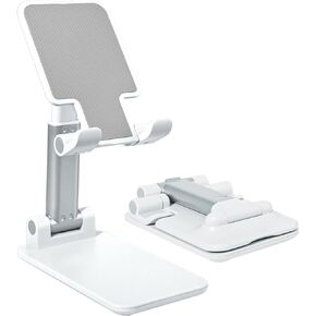 Cell Phone Stand, Angle Height Adjustable Cell Phone Holder for Desk, Fully Foldable with Silicone Pad, Compatible with iPhone and All Mobile Phones Tablet, Sturdy Weighted Base (Green)
