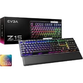 EVGA Z15 RGB USB Gaming Keyboard, RGB Backlit LED, Hotswappable Mechanical Kailh Speed Silver Switches (Linear), 821-W1-15US-KR, Black