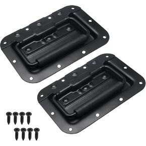 4 Pcs 6.34" Recessed Spring Loaded Handle with Rubber Grip, Surface Mount Chest Handle for Trunks Crates Storage Boxes, Black in Saudi Arabia