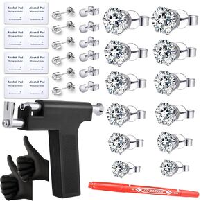 Self Ear Piercing Gun Kit with 12Pairs of CZ Ear Stud Piercing Tools with Multi-Purpose Ear Gun for Salon and Home Use