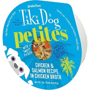 Tiki Dog Aloha Petites, Chicken & Salmon, Rich in Protein with Supplemental Hydration, for All Dog Breeds and All Life Stages, 3 oz. Cups, Pack of 4