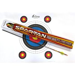 Black Eagle Arrows Spartan Fletched Arrows with 2 inch Vanes - .003 Straightness, 400 Spine - 6 Pack - with Target