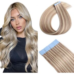 Tape In Hair Extensions Human Hair Straight Hair Extensions Real Human Hair Tape In Straight Hair Extensions For Women Soft 40g/Pack 20pcs Invisible Seamless Weft (12Inch, 1 Jet Black)