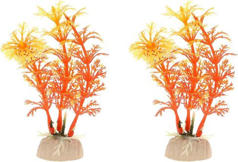 VOCOSTE 2 قطعة نباتات بلاستيكية لحوض السمك، نباتات مائية صناعية لتزيين نباتات المناظر الطبيعية لخزان الأسماك، برتقالي، 4.72 بوصة in Kuwait