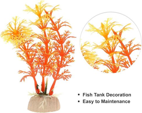 VOCOSTE 2 قطعة نباتات بلاستيكية لحوض السمك، نباتات مائية صناعية لتزيين نباتات المناظر الطبيعية لخزان الأسماك، برتقالي، 4.72 بوصة in Kuwait