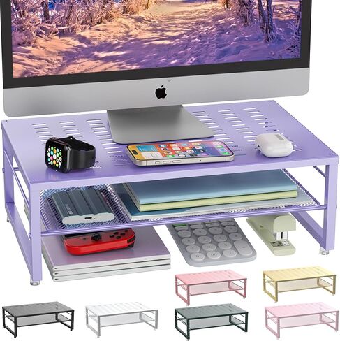 gianotter 2-Tier Metal Monitor Stand Riser, Office Desk Storage Organizer for Computer Monitor, Laptop, Printer, Office Supplies (Black) in Saudi Arabia
