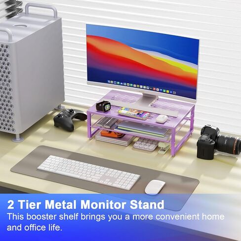 gianotter 2-Tier Metal Monitor Stand Riser, Office Desk Storage Organizer for Computer Monitor, Laptop, Printer, Office Supplies (Black) in Saudi Arabia