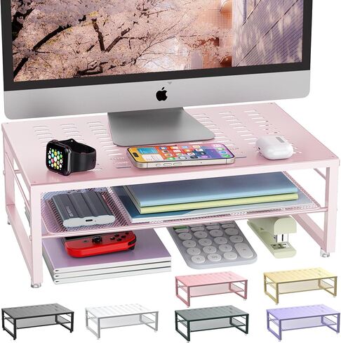 gianotter 2-Tier Metal Monitor Stand Riser, Office Desk Storage Organizer for Computer Monitor, Laptop, Printer, Office Supplies (Black) in Saudi Arabia