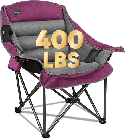 Oversized XL Padded Camping Chair w/Cell Phone Holder, Large Camp Lounge Chair, Foldable Lawn Chair w/Cup Holder,Carry Bag for Outdoor Hiking, Beach, Picnics, Heavy-Duty 400-lbs Capacity in Saudi Arabia
