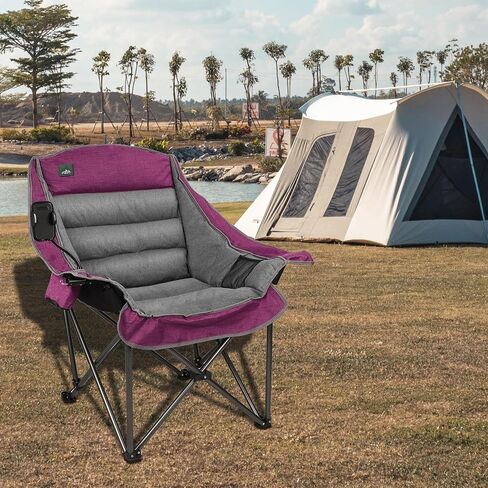 Oversized XL Padded Camping Chair w/Cell Phone Holder, Large Camp Lounge Chair, Foldable Lawn Chair w/Cup Holder,Carry Bag for Outdoor Hiking, Beach, Picnics, Heavy-Duty 400-lbs Capacity in Saudi Arabia