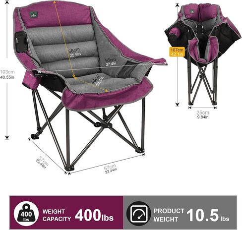 Oversized XL Padded Camping Chair w/Cell Phone Holder, Large Camp Lounge Chair, Foldable Lawn Chair w/Cup Holder,Carry Bag for Outdoor Hiking, Beach, Picnics, Heavy-Duty 400-lbs Capacity in Saudi Arabia