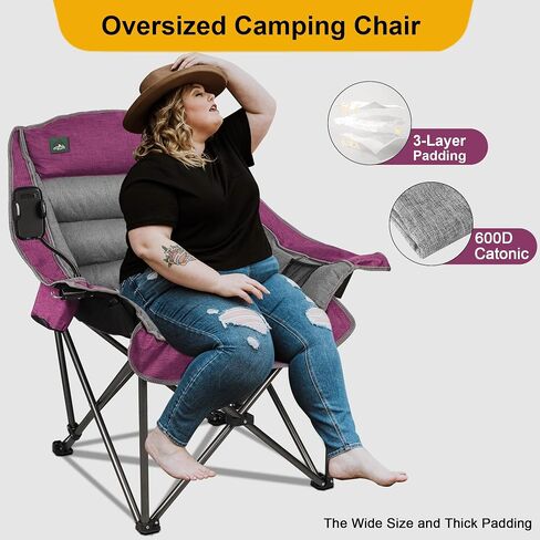 Oversized XL Padded Camping Chair w/Cell Phone Holder, Large Camp Lounge Chair, Foldable Lawn Chair w/Cup Holder,Carry Bag for Outdoor Hiking, Beach, Picnics, Heavy-Duty 400-lbs Capacity in Saudi Arabia