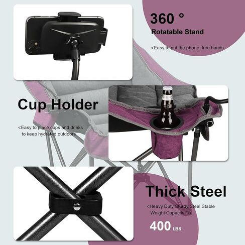 Oversized XL Padded Camping Chair w/Cell Phone Holder, Large Camp Lounge Chair, Foldable Lawn Chair w/Cup Holder,Carry Bag for Outdoor Hiking, Beach, Picnics, Heavy-Duty 400-lbs Capacity in Saudi Arabia
