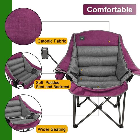 Oversized XL Padded Camping Chair w/Cell Phone Holder, Large Camp Lounge Chair, Foldable Lawn Chair w/Cup Holder,Carry Bag for Outdoor Hiking, Beach, Picnics, Heavy-Duty 400-lbs Capacity in Saudi Arabia