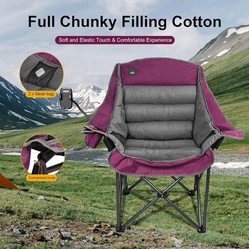 Oversized XL Padded Camping Chair w/Cell Phone Holder, Large Camp Lounge Chair, Foldable Lawn Chair w/Cup Holder,Carry Bag for Outdoor Hiking, Beach, Picnics, Heavy-Duty 400-lbs Capacity in Saudi Arabia