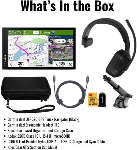 Garmin dezl OTR620 GPS Truck Navigator with 6-Inch 1280p Touchscreen (Black) Bundle with Headset 110, Storage Case, Headset Accessory, microSDHC Card, Suction Cup Mount, and Nylon Cable (7 Items) in Saudi Arabia