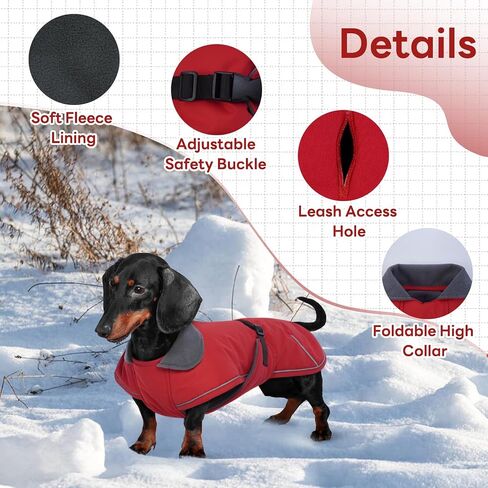 T'CHAQUE Dachshund Coat Waterproof Dog Winter Coat for Dachshund Clothes for Reflective Dog Jacket Sausage Dog Fleece Cold Weather Coat Mini Dachshund Clothes Dog Snowsuit with Warm Fleece Lining in Saudi Arabia