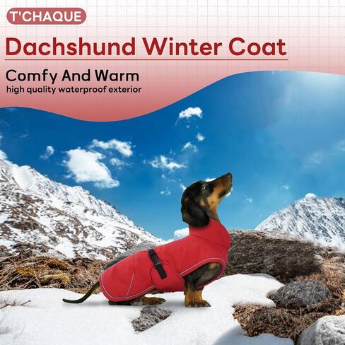 T'CHAQUE Dachshund Coat Waterproof Dog Winter Coat for Dachshund Clothes for Reflective Dog Jacket Sausage Dog Fleece Cold Weather Coat Mini Dachshund Clothes Dog Snowsuit with Warm Fleece Lining in Saudi Arabia