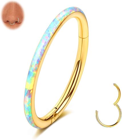 خاتم أوبال سيبتوم 16G 18G 20G حلقة هوب مفصلية للنساء من الفولاذ المقاوم للصدأ أوبال الأنف الدائري هوب الحاجز ثقب الفرس حلقة الغضروف الزنمة الحلزون أقراط محارة ثقب المجوهرات الذهب 18G 8 مم in Kuwait