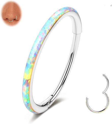 خاتم أوبال سيبتوم 16G 18G 20G حلقة هوب مفصلية للنساء من الفولاذ المقاوم للصدأ أوبال الأنف الدائري هوب الحاجز ثقب الفرس حلقة الغضروف الزنمة الحلزون أقراط محارة ثقب المجوهرات الذهب 18G 8 مم in Kuwait