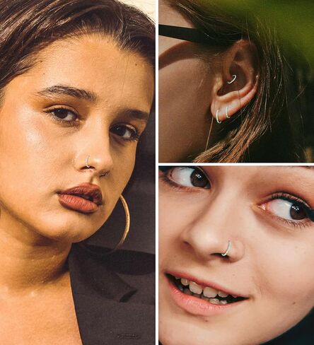 خاتم أوبال سيبتوم 16G 18G 20G حلقة هوب مفصلية للنساء من الفولاذ المقاوم للصدأ أوبال الأنف الدائري هوب الحاجز ثقب الفرس حلقة الغضروف الزنمة الحلزون أقراط محارة ثقب المجوهرات الذهب 18G 8 مم in Kuwait