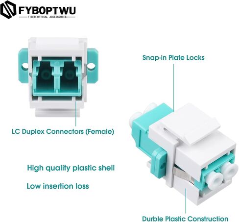 10 pcs Fiber Optic Keystone Jack Coupler LC Duplex Singlemode Coupler (White) (SM) Fiber Optic Cable Adapter LC-LC Duplex Single Mode Connector for Fiber Wall Plate in Saudi Arabia