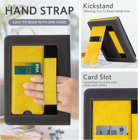 CoBak Case with Stand for Kindle Paperwhite - Durable PU Leather Cover with Auto Sleep Wake, Card Slot, Hand Strap Feature - Fits Kindle Paperwhite 11th Generation 6.8" Signature Edition 2021 Released in Saudi Arabia