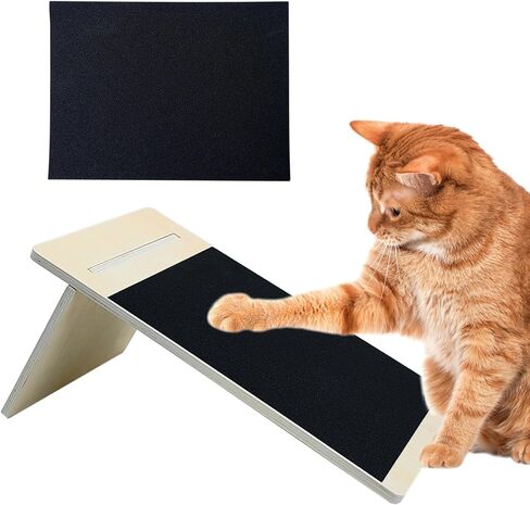 مبرد أظافر القطط من BNOSDM، منحدر الحيوانات الأليفة المائل للقطط، لوح خدش للقطط مع ورق صنفرة قابل للاستبدال، مبرد خدش خشبي للقطط، وسادة خدش للقطط والقطط in Kuwait