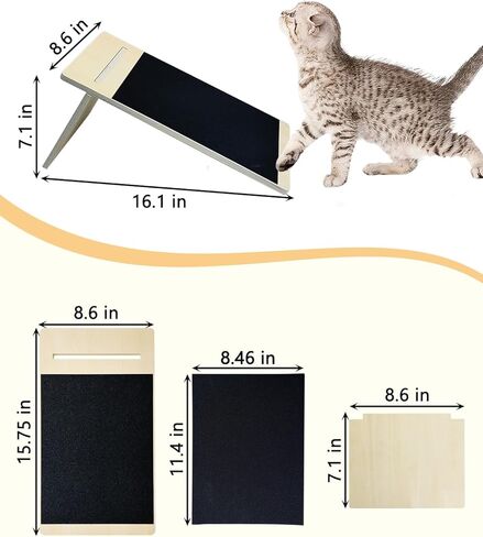 مبرد أظافر القطط من BNOSDM، منحدر الحيوانات الأليفة المائل للقطط، لوح خدش للقطط مع ورق صنفرة قابل للاستبدال، مبرد خدش خشبي للقطط، وسادة خدش للقطط والقطط in Kuwait