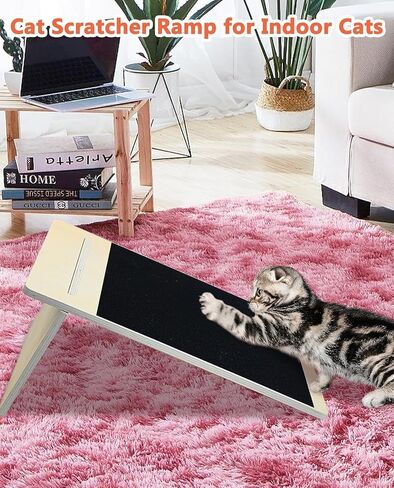 مبرد أظافر القطط من BNOSDM، منحدر الحيوانات الأليفة المائل للقطط، لوح خدش للقطط مع ورق صنفرة قابل للاستبدال، مبرد خدش خشبي للقطط، وسادة خدش للقطط والقطط in Kuwait