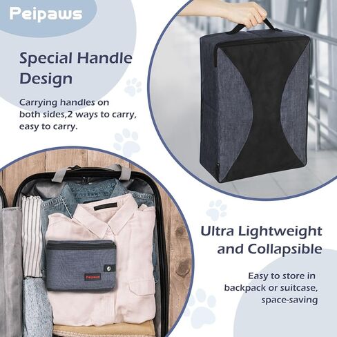 Portable Litter Box for Cats for Travel with Zipper Leak-Proof Lid, Double Carry Handles, Collapsible Litter Box for Cats, Waterproof. Includes Bonus Water Bowl+Scooper+Poop Bags (Gray,M) in Saudi Arabia