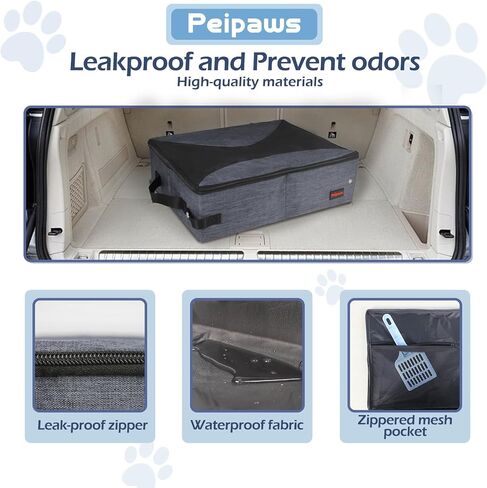 Portable Litter Box for Cats for Travel with Zipper Leak-Proof Lid, Double Carry Handles, Collapsible Litter Box for Cats, Waterproof. Includes Bonus Water Bowl+Scooper+Poop Bags (Gray,M) in Saudi Arabia