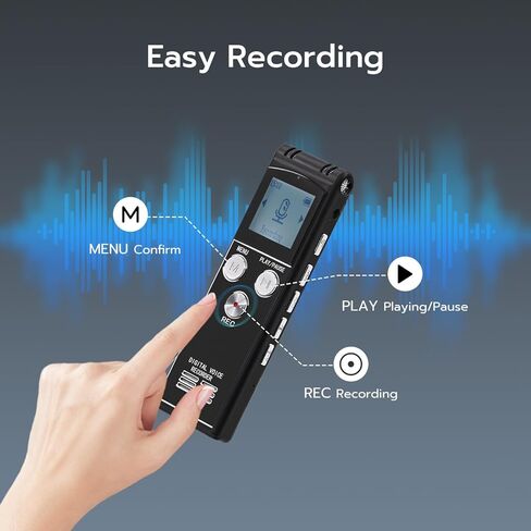 مسجل صوتي رقمي من Mcbazel سعة 64 جيجابايت مع تشغيل، مسجل صوت صغير محمول بدقة 1536 كيلو بايت في الثانية للمقابلات/الاجتماعات/الفصول الدراسية/تكرار A-B، جهاز تسجيل صوتي لمدة 5000 ساعة in Kuwait