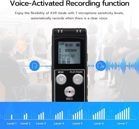 مسجل صوتي رقمي من Mcbazel سعة 64 جيجابايت مع تشغيل، مسجل صوت صغير محمول بدقة 1536 كيلو بايت في الثانية للمقابلات/الاجتماعات/الفصول الدراسية/تكرار A-B، جهاز تسجيل صوتي لمدة 5000 ساعة in Kuwait