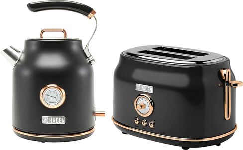 Haden Dorset 1.7 Liter Stainless Steel Electric Kettle with 360-Degree Base Bundled with 2 Slice Wide Slot Stainless Steel Toaster, Black & Copper in Saudi Arabia