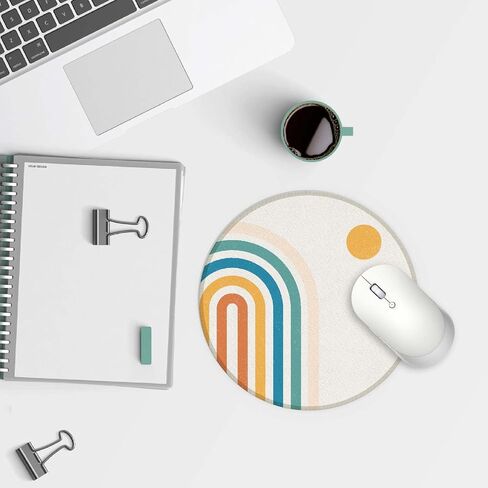 Boho Nordic Sun Abstract Black Sunshine Small Mouse Pad 7.9x7.9 Inches,Washable Round Cloth Mousepad for Office Laptop Computer,Non-Slip Rubber Base Mouse Pads for Wireless Mouse, Boho Lovers Gifts in Saudi Arabia