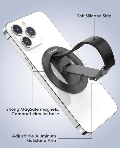 مقبض هاتف مغناطيسي لـ MagSafe مع حزام الإصبع، حامل هاتف مع مسند، حزام حامل هاتف معدني 3 في 1 لليد، متوافق مع سلسلة iPhone 12/13/14/15، أسود in Kuwait