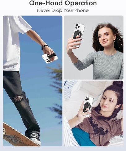 مقبض هاتف مغناطيسي لـ MagSafe مع حزام الإصبع، حامل هاتف مع مسند، حزام حامل هاتف معدني 3 في 1 لليد، متوافق مع سلسلة iPhone 12/13/14/15، أسود in Kuwait