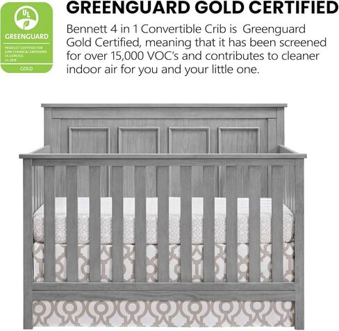 سرير أطفال أكسفورد بيبي بينيت 4 في 1 قابل للتحويل، أبيض ريفي، معتمد من GreenGuard Gold in Kuwait