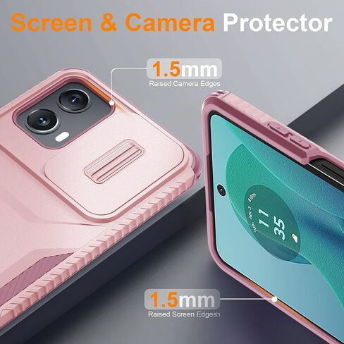 for Motorola Moto G 5G 2024 Case with 1 Screen Protector, Built-in Slide Camera Cover, Military Grade Drop Protection, Heavy Duty Rugged Shockproof Protective Phone Cover, Black in Saudi Arabia