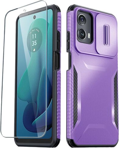 for Motorola Moto G 5G 2024 Case with 1 Screen Protector, Built-in Slide Camera Cover, Military Grade Drop Protection, Heavy Duty Rugged Shockproof Protective Phone Cover, Black in Saudi Arabia