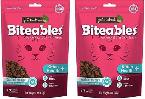 Get Naked Biteables Natural Soft Treats for Cats, Kitten Health Plus, Seafood Medley Recipe, 3 oz, 1 Pouch in Kuwait