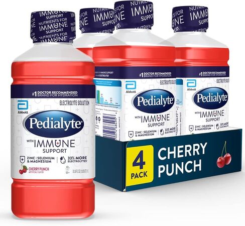 Pedialyte with Immune Support Electrolyte Solution, Grape, Hydration Drink with Zinc, Selenium, and Magnesium, 1 Liter, Pack of 4 in Kuwait