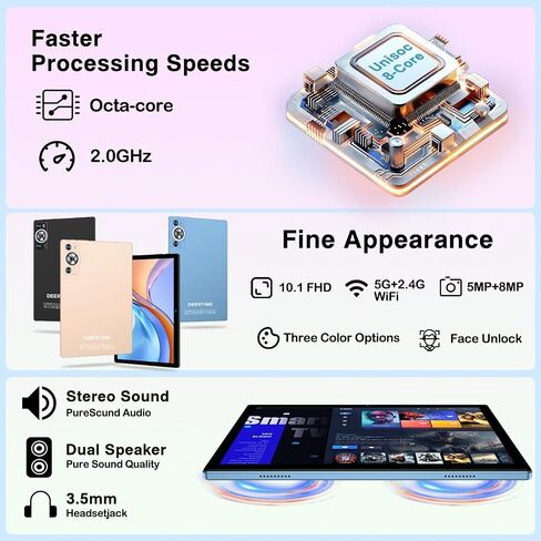 Android 14 Tablet 10.1 Inch 8000mAh Battery Tablets with 22GB RAM 128GB ROM 1TB Expand, Octa-Core HD Touchscreen Tablet with Keyboard, Mouse, Support Widevine L1, Split-Screen - Blue in Saudi Arabia