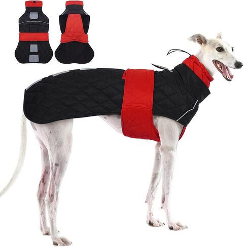 Greyhound Saluki Warm Dog Coat -Red,XXLarge- Waterproof Large Dog Winter Coat with Adjustable Bands,Water Resistant Dog Jacket,Dog Coat with Harness Hole,Dog Winter Jackets with Turtleneck in Saudi Arabia