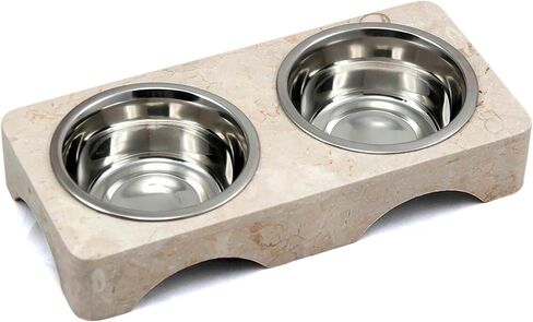 Creative Home 1 Pint Natural Champagne Marble Double Diner Pet Food & Water Bowl Set in Saudi Arabia